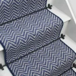Atlantic Herringbone French Blue Stair Runner on stairs.