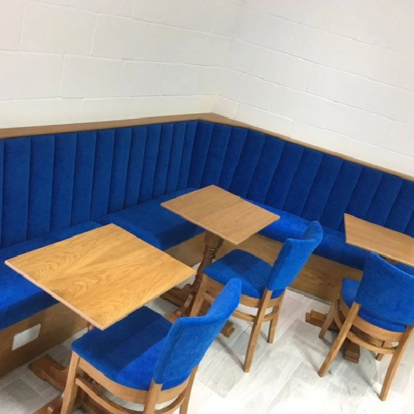 Blue custom made chairs and booth upholster in velvet