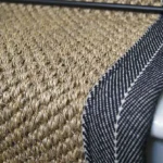 Close-up of Oriental pewter sisal stair runner with dark grey edging. (1)