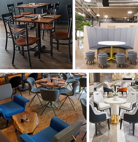 College of four, showing restaurant furniture