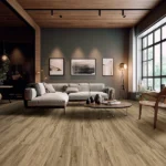 Modern living room with light wood LVT flooring