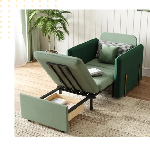 Single Mint Green Sofa Bed in living room