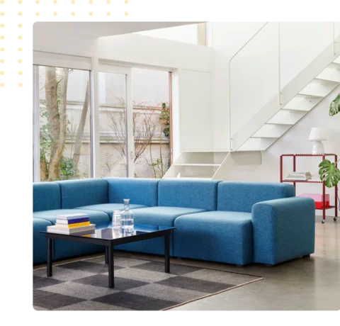 blue color L shape sofa in a livingroom
