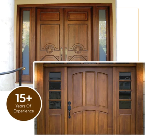 double doors with circular carved panels and single door with curved panel