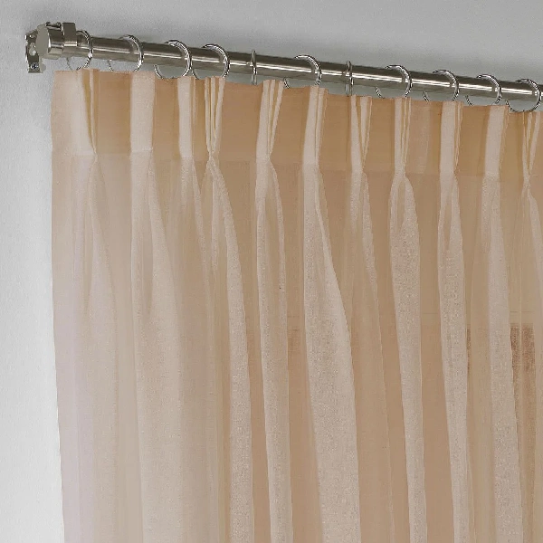 light beige sheer curtain with pinch pleat gathering