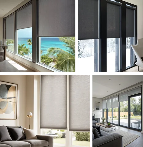 modern rooms featuring various styles of roller blinds