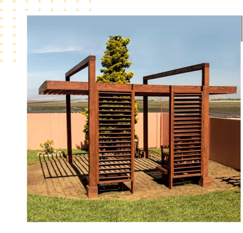 modern wooden pergola in patio