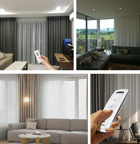 motorized curtains in different living spaces
