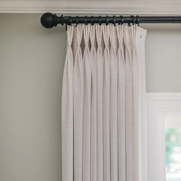 off-white linen triple pinch pleat curtain