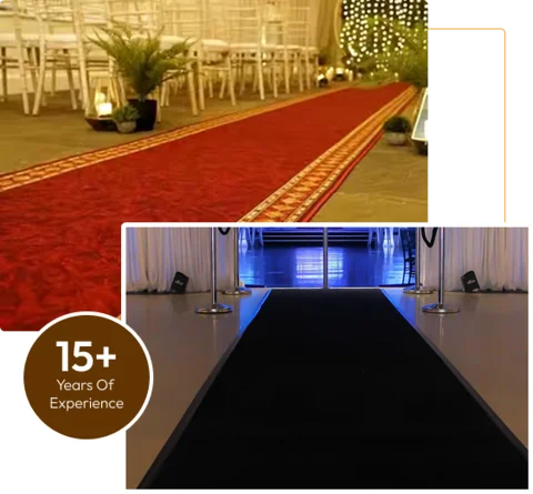 red carpet with gold border at an event and a black carpet entrance