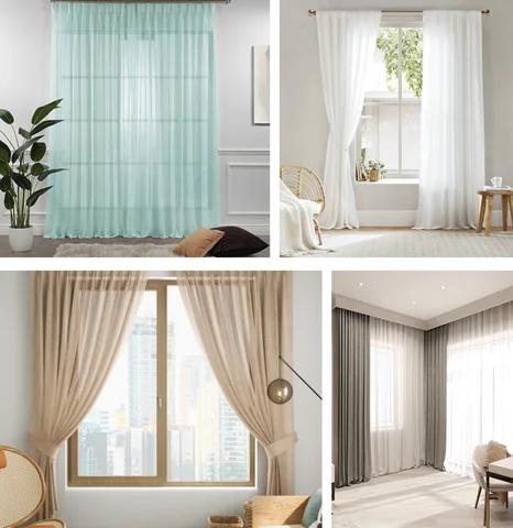 sheer curtains in various colors and styles