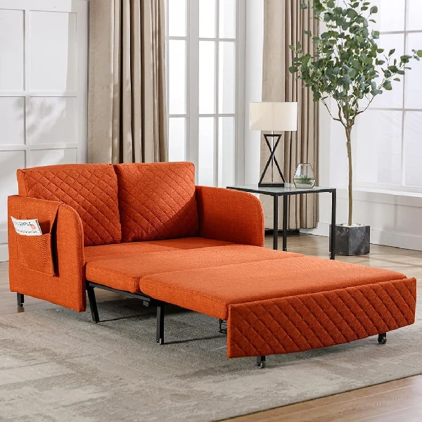sofa bed with a pull-out extension, set in a contemporary living space.