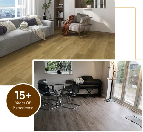 two rooms featuring different styles of LVT flooring