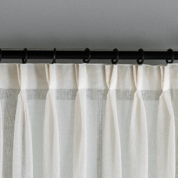 white double pinch pleat sheer curtain with a small check texture