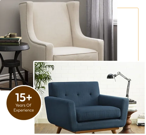 wingback chair with nailhead trim , and modern navy blue armchair