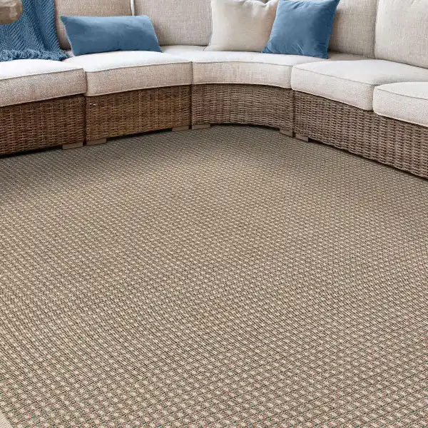woven beige and brown patterned outdoor carpet
