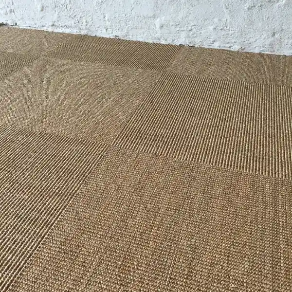 Close-up of brown sisal-look carpet tiles