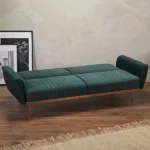 Emerald green velvet futon with vertical stitching