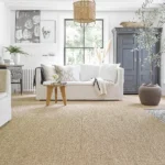 Light beige textured sisal carpet in living room
