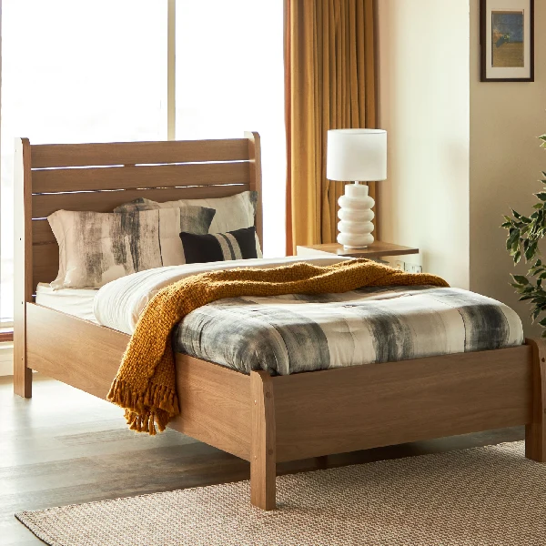 Modern natural wood single bed frame