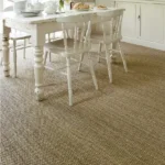 Natural woven sisal carpet in cottage dining room