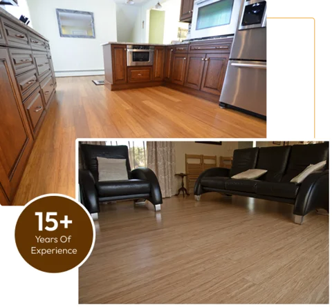 bamboo flooring in a kitchen and a living room