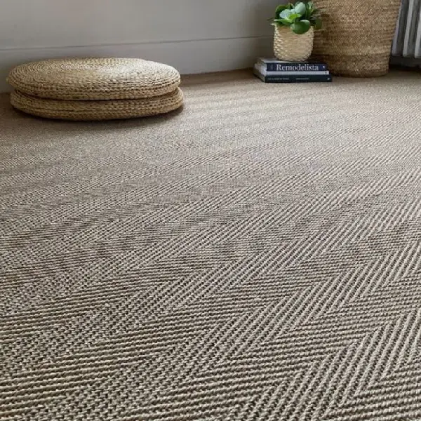 beige and brown herringbone sisal carpet