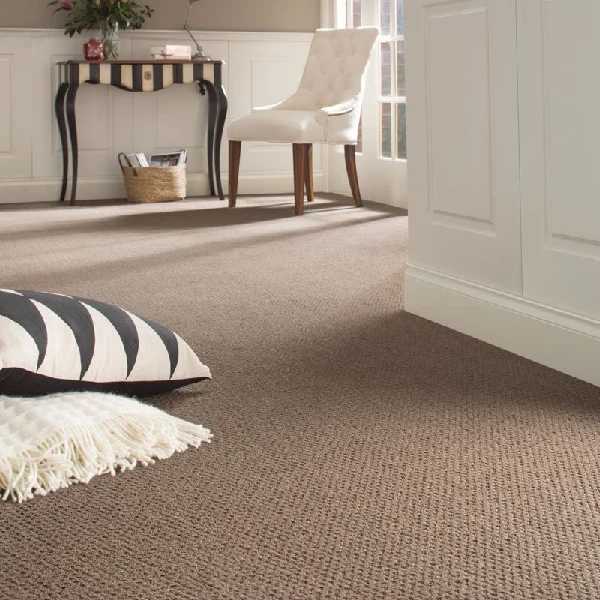 brown nylon carpet with a subtle, tight weave pattern