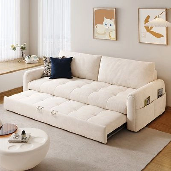 cream-colored sofa bed with a trundle extension