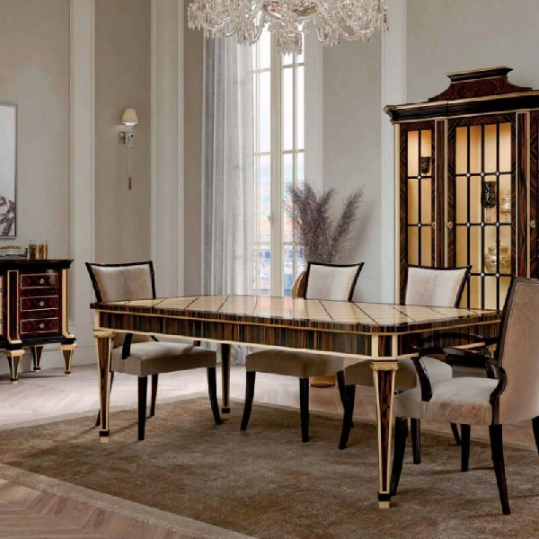 dining room featuring a custom marquetry dining table