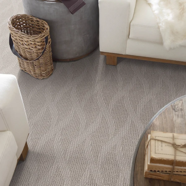 light beige cut pile carpet with a subtle linear texture