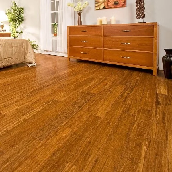 natural horizontal bamboo flooring in a warm honey-brown tone