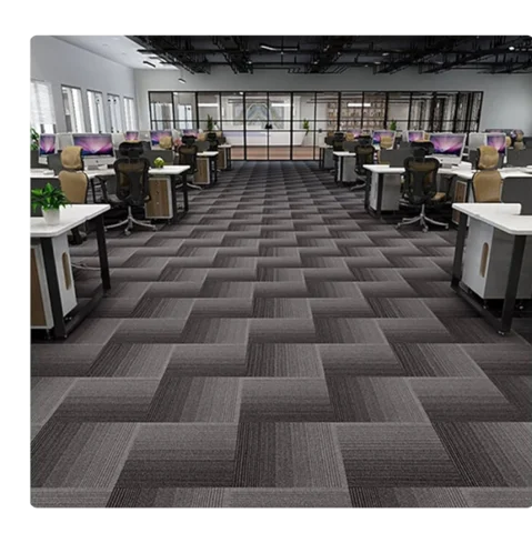 office with modular carpet tiles in a gray and black geometric