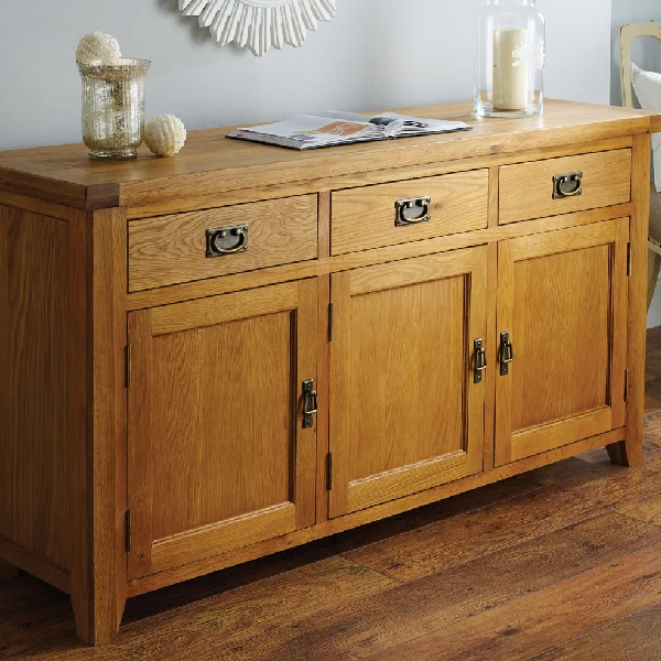 solid oak wood cabinet with three drawers and three lower doors