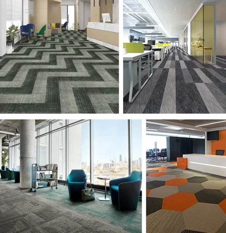 various patterns of carpet tiles in modern office spaces