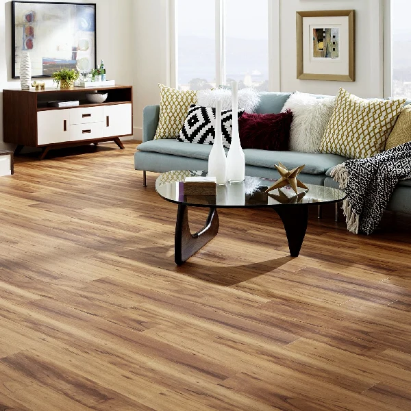 vinyl plank flooring in mid-century modern living room
