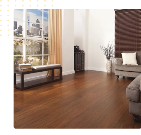 wide plank, dark stained bamboo flooring