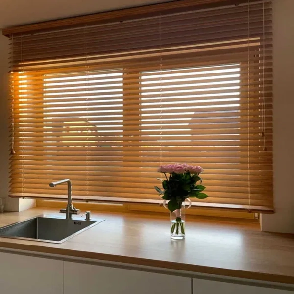 Bamboo blinds installed in kitchen