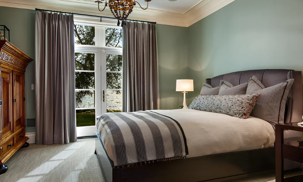 Green Wall Shades With Grey Curtains