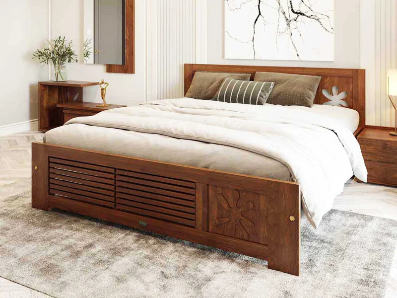 Queen size wooden bed design